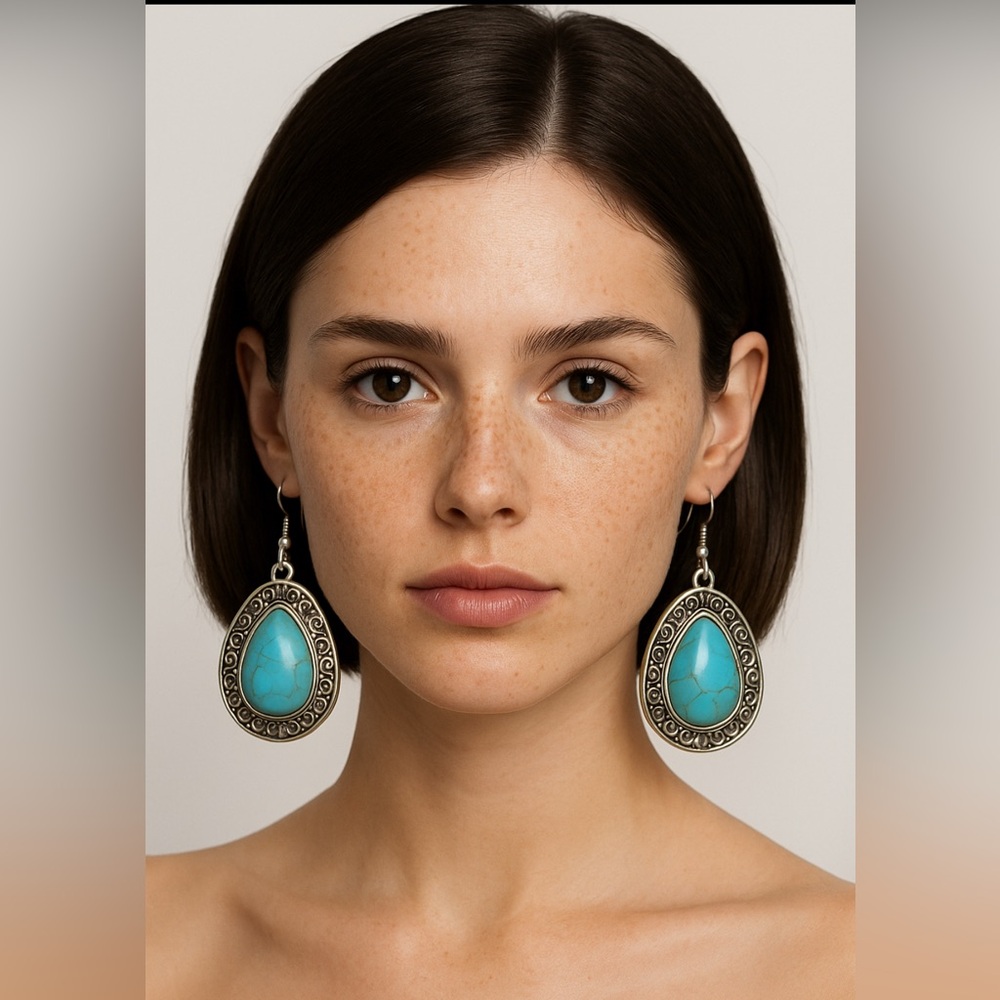Western Turquoise Stone Tear Drop Earrings